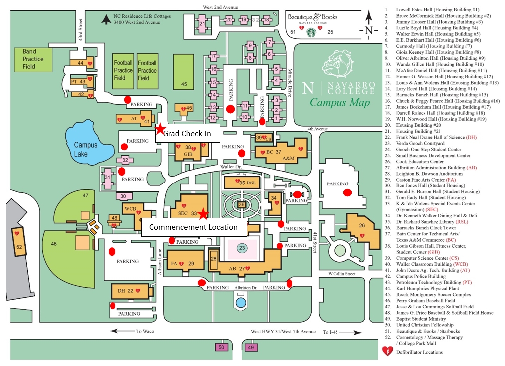 Corsicana Map: Check-in and Parking lots